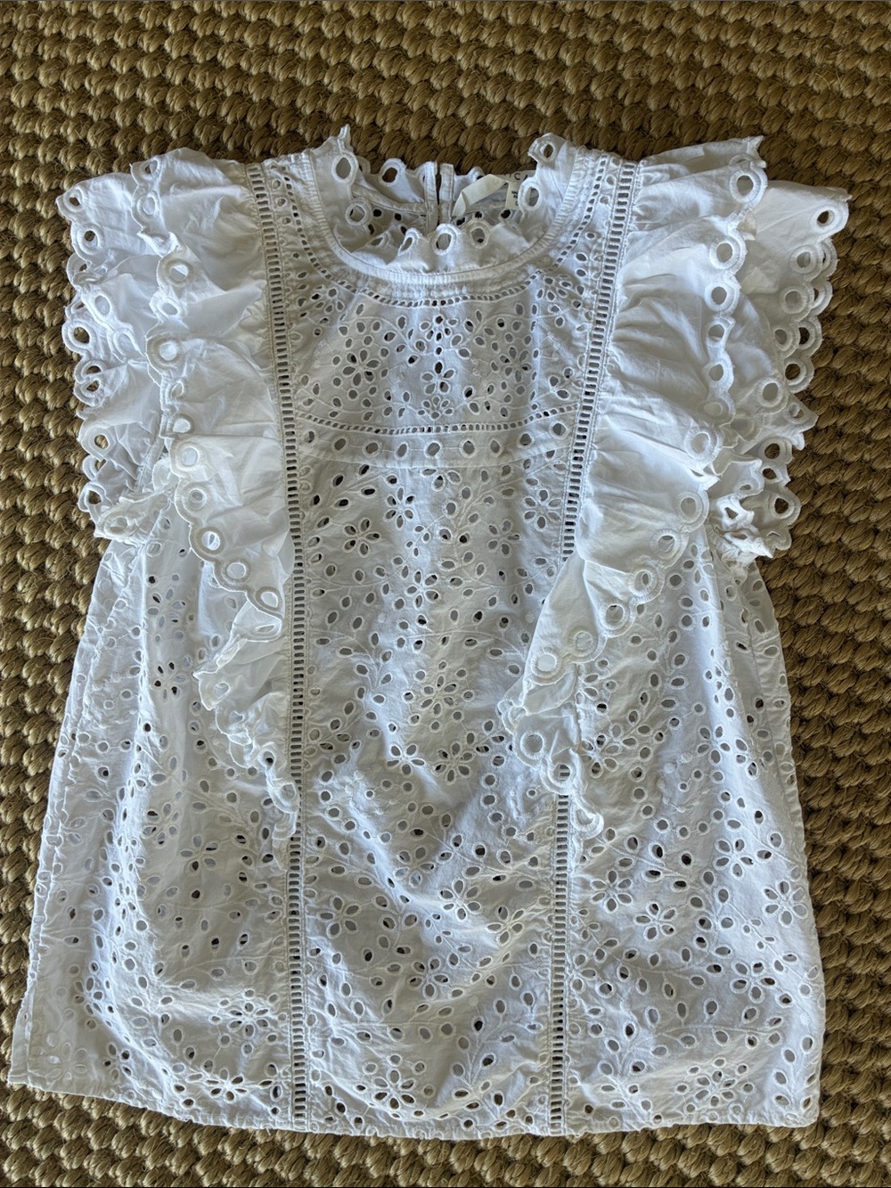 Veronica Beard White Eyelet Ruffle Top (XS)